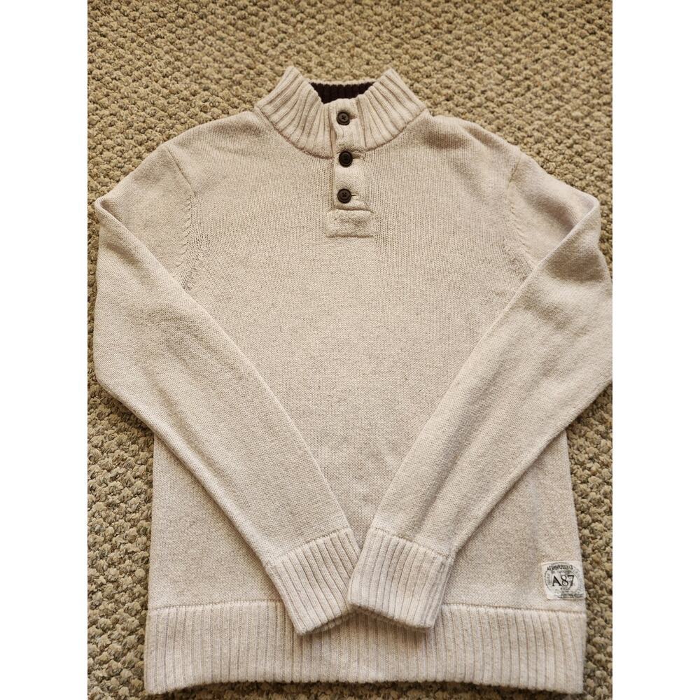 AEROPOSTLE Men's XL Sweater Buttoned Mock Neck Ribbed Hem Nostalgic Coastal Y2k
